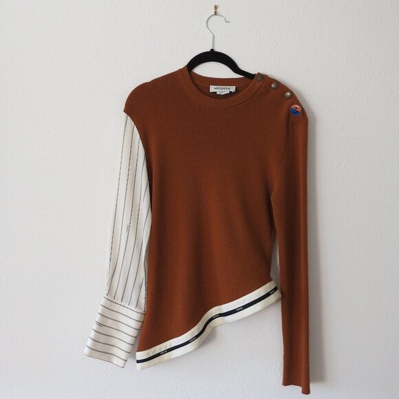 Monse Asymmetrical Knit Top w/ Silk Sleeves – Size S – Very Good - Picture 1 of 4